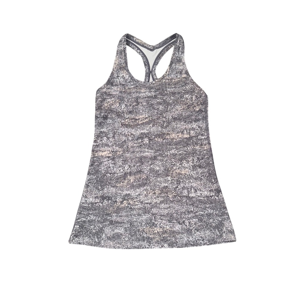 Lululemon‎ Cool Racerback Tank Women Size 4 Grey Static Print Excellent Yoga Top
